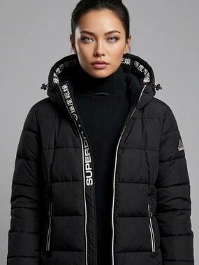 Superdry Black Puffer Jacket – Size L – Excellent Condition